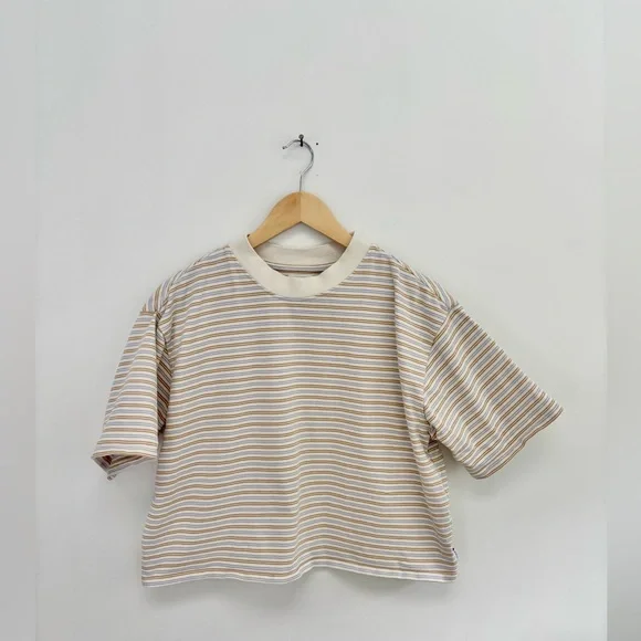 RVCA SELECTS | mock neck boxy cotton striped tee | size large - Picture 3 of 6